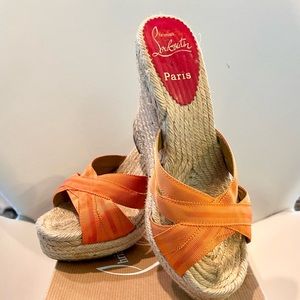 CHRISTIAN LOUBOUTIN ORANGE WEDGE  ESPADRILLE 37